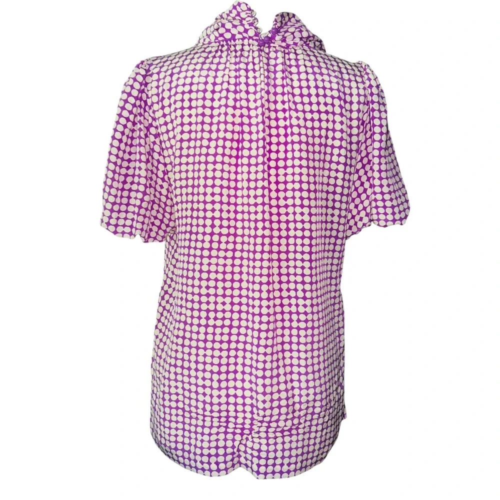 WB10‎ Banana Republic Polka Dot  Blouse Silk Top Women's Tall L Purple White